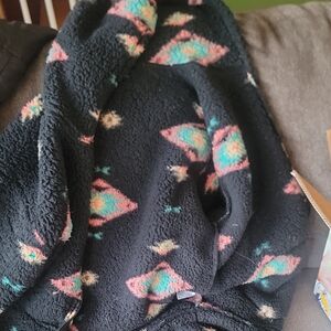 SO Black Fleece Jacket with Pink & Teal Aztec Print